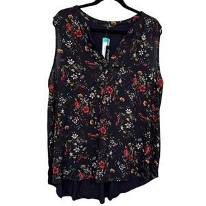 Papermoon StitchFix Plus 2X Navy Blue Red Floral Sleeveless Blouse office Casual